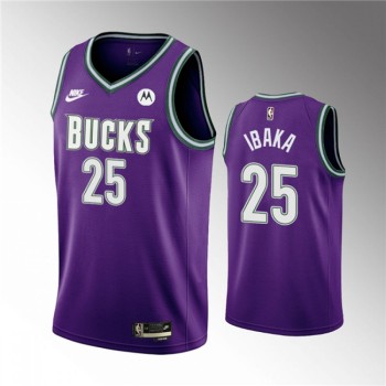 Men's Milwaukee Bucks #25 Serge Ibaka 2022/23 Purple Classic Edition Swingman Stitched Basketball Jersey Men's Milwaukee Bucks #25 Serge Ibaka 2022/23 Purple Classic Edition Swingman Stitched Basketball Jersey