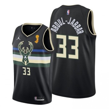 Men's Milwaukee Bucks #33 Kareem Abdul-Jabbar 2021 Black Finals Champions Stitched Basketball Jersey Men's Milwaukee Bucks #33 Kareem Abdul-Jabbar 2021 Black Finals Champions Stitched Basketball Jersey