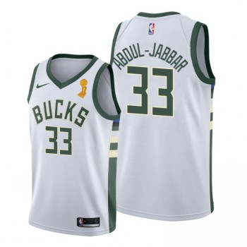 Men's Milwaukee Bucks #33 Kareem Abdul-Jabbar 2021 White Finals Champions Stitched Basketball Jersey Men's Milwaukee Bucks #33 Kareem Abdul-Jabbar 2021 White Finals Champions Stitched Basketball Jersey
