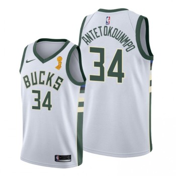 Men's Milwaukee Bucks #34 Giannis Antetokounmpo 2021 White Finals Champions Stitched Basketball Jersey Men's Milwaukee Bucks #34 Giannis Antetokounmpo 2021 White Finals Champions Stitched Basketball Jersey