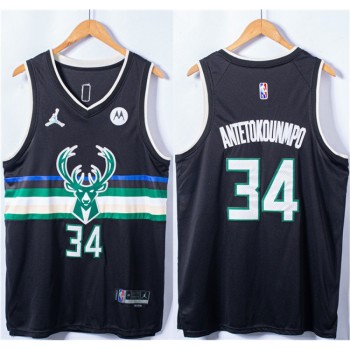 Men's Milwaukee Bucks #34 Giannis Antetokounmpo Black Stitched Basketball Jersey Men's Milwaukee Bucks #34 Giannis Antetokounmpo Black Stitched Basketball Jersey