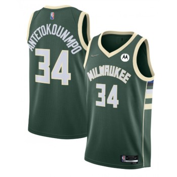 Men's Milwaukee Bucks #34 Giannis Antetokounmpo Green 2021/22 Icon Edition 75th Anniversary Swingman Stitched Jersey Men's Milwaukee Bucks #34 Giannis Antetokounmpo Green 2021/22 Icon Edition 75th Anniversary Swingman Stitched Jersey