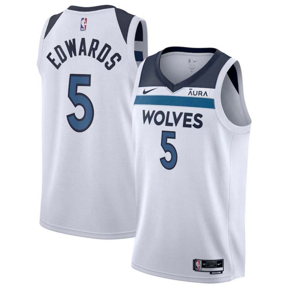 Men's Minnesota Timberwolves #5 Anthony Edwards White Association Edition Stitched Jersey