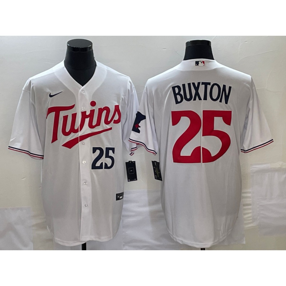 Men's Minnesota Twins #25 Byron Buxton White Cool Base Stitched Jersey