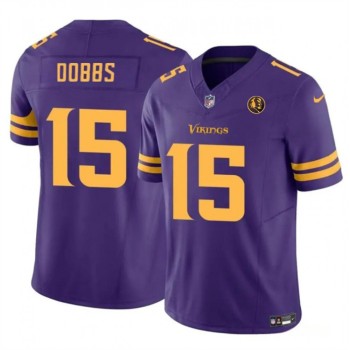 Men's Minnesota Vikings #15 Josh Dobbs Purple 2023 F.U.S.E. With John Madden Patch Color Rush Limited Stitched Football Jersey Men's Minnesota Vikings #15 Josh Dobbs Purple 2023 F.U.S.E. With John Madden Patch Color Rush Limited Stitched Football Jersey