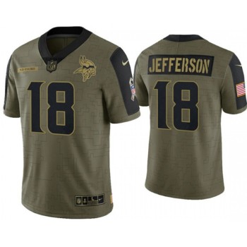 Men's Minnesota Vikings #18 Justin Jefferson 2021 Olive Salute To Service Limited Stitched Jersey Men's Minnesota Vikings #18 Justin Jefferson 2021 Olive Salute To Service Limited Stitched Jersey