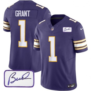 Men's Minnesota Vikings #1 Bud Grant Purple 2023 F.U.S.E. Bud Grant patch Vapor Limited Stitched Jersey Men's Minnesota Vikings #1 Bud Grant Purple 2023 F.U.S.E. Bud Grant patch Vapor Limited Stitched Jersey