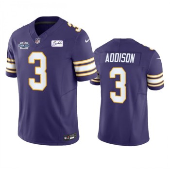 Men's Minnesota Vikings #3 Jordan Addison Purple 2023 F.U.S.E. With Prem1ere Patch And Bud Grant patch Vapor Untouchable Limited Stitched Football Jersey Men's Minnesota Vikings #3 Jordan Addison Purple 2023 F.U.S.E. With Prem1ere Patch And Bud Grant patch Vapor Untouchable Limited Stitched Football Jersey