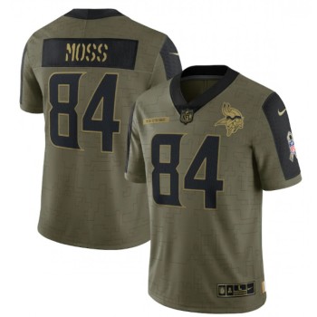 Men's Minnesota Vikings #84 Randy Moss 2021 Olive Salute To Service Limited Stitched Jersey Men's Minnesota Vikings #84 Randy Moss 2021 Olive Salute To Service Limited Stitched Jersey