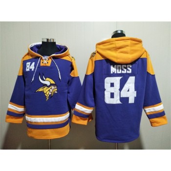 Men's Minnesota Vikings #84 Randy Moss Purple/Yellow Ageless Must-Have Lace-Up Pullover Hoodie Men's Minnesota Vikings #84 Randy Moss Purple/Yellow Ageless Must-Have Lace-Up Pullover Hoodie