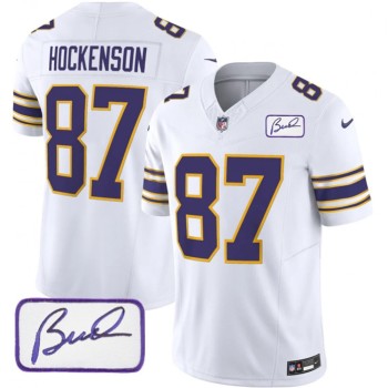 Men's Minnesota Vikings #87 T.J. Hockenson White 2023 F.U.S.E. Bud Grant patch Vapor Limited Stitched Jersey Men's Minnesota Vikings #87 T.J. Hockenson White 2023 F.U.S.E. Bud Grant patch Vapor Limited Stitched Jersey