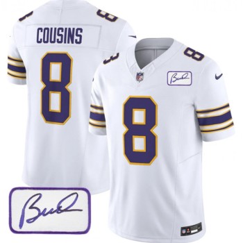 Men's Minnesota Vikings #8 Kirk Cousins White 2023 F.U.S.E. Bud Grant patch Vapor Limited Stitched Jersey Men's Minnesota Vikings #8 Kirk Cousins White 2023 F.U.S.E. Bud Grant patch Vapor Limited Stitched Jersey