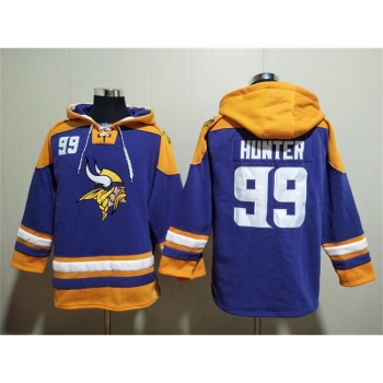 Men's Minnesota Vikings #99 Danielle Hunter Purple/Yellow Ageless Must-Have Lace-Up Pullover Hoodie Men's Minnesota Vikings #99 Danielle Hunter Purple/Yellow Ageless Must-Have Lace-Up Pullover Hoodie