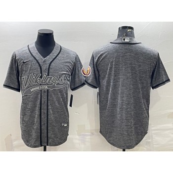 Men's Minnesota Vikings Blank Grey With Patch Cool Base Stitched Baseball Jersey Men's Minnesota Vikings Blank Grey With Patch Cool Base Stitched Baseball Jersey