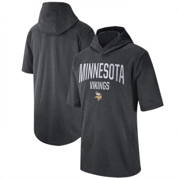 Men's Minnesota Vikings Heathered Charcoal Sideline Training Hoodie Performance T-Shirt Men's Minnesota Vikings Heathered Charcoal Sideline Training Hoodie Performance T-Shirt