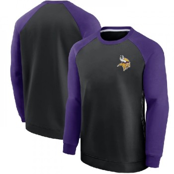 Men's Minnesota Vikings Purple/Black Historic Raglan Crew Performance Sweater Men's Minnesota Vikings Purple/Black Historic Raglan Crew Performance Sweater