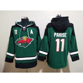 Men's Minnesota Wild #11 Zach Parise Green Ageless Must-Have Lace-Up Pullover Hoodie Men's Minnesota Wild #11 Zach Parise Green Ageless Must-Have Lace-Up Pullover Hoodie