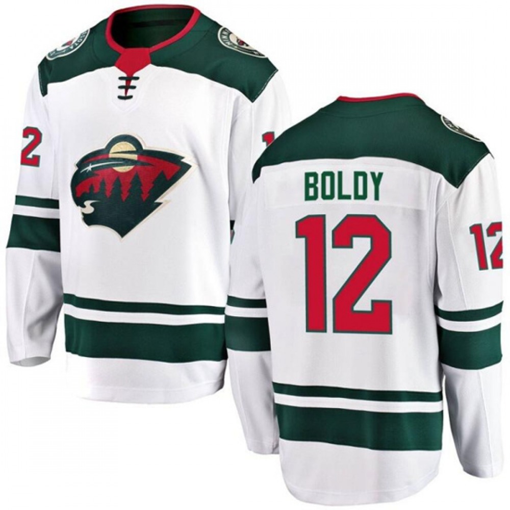 Men's Minnesota Wild #12 Matthew Boldy 2021 White Away Breakaway Stitched Jersey