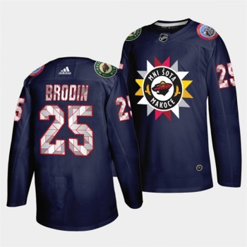 Men's Minnesota Wild #25 Jonas Brodin 2021/22 Navy Native American Heritage Day Stitched Jersey Men's Minnesota Wild #25 Jonas Brodin 2021/22 Navy Native American Heritage Day Stitched Jersey
