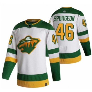 Men's Minnesota Wild #46 Jared Spurgeon 2021 White Reverse Retro Stitched Jersey Men's Minnesota Wild #46 Jared Spurgeon 2021 White Reverse Retro Stitched Jersey
