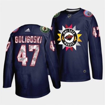 Men's Minnesota Wild #47 Alex Goligoski 2021/22 Navy Native American Heritage Day Stitched Jersey Men's Minnesota Wild #47 Alex Goligoski 2021/22 Navy Native American Heritage Day Stitched Jersey