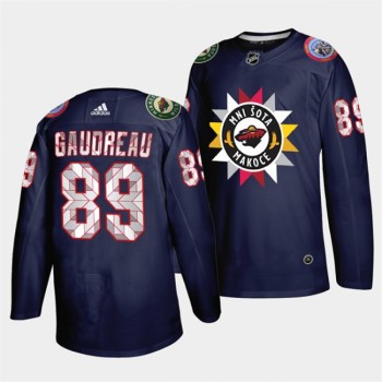 Men's Minnesota Wild #89 Frederick Gaudreau 2021/22 Navy Native American Heritage Day Stitched Jersey Men's Minnesota Wild #89 Frederick Gaudreau 2021/22 Navy Native American Heritage Day Stitched Jersey