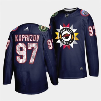 Men's Minnesota Wild #97 Kirill Kaprizov 2021/22 Navy Native American Heritage Day Stitched Jersey Men's Minnesota Wild #97 Kirill Kaprizov 2021/22 Navy Native American Heritage Day Stitched Jersey