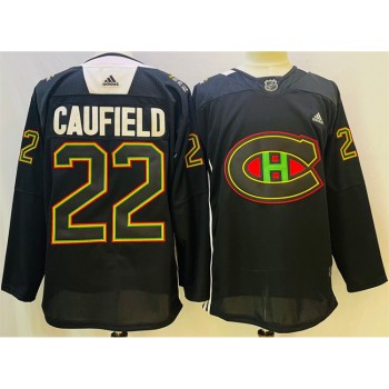 Men's Montreal Canadiens #22 Cole Caufield 2022 Black Warm Up History Night Stitched Jersey Men's Montreal Canadiens #22 Cole Caufield 2022 Black Warm Up History Night Stitched Jersey