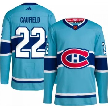 Men's Montreal Canadiens #22 Cole Caufield Blue 2022-23 Reverse Retro Stitched Jersey Men's Montreal Canadiens #22 Cole Caufield Blue 2022-23 Reverse Retro Stitched Jersey