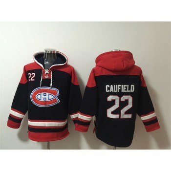 Men's Montreal Canadiens #22 Cole Caufield Navy/Red Lace-Up Pullover Hoodie Men's Montreal Canadiens #22 Cole Caufield Navy/Red Lace-Up Pullover Hoodie