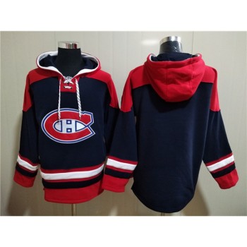 Men's Montreal Canadiens Blank Navy/Red Lace-Up Pullover Hoodie Men's Montreal Canadiens Blank Navy/Red Lace-Up Pullover Hoodie