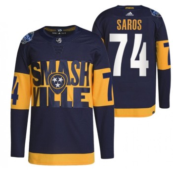 Men's Nashville Predators #74 Juuse Saros 2022 Navy Stadium Series Breakaway Player Stitched Jersey Men's Nashville Predators #74 Juuse Saros 2022 Navy Stadium Series Breakaway Player Stitched Jersey