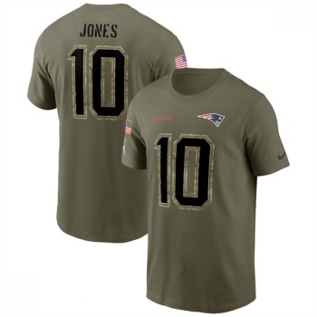 Men's New England Patriots #10 Mac Jones 2022 Olive Salute to Service T-Shirt Men's New England Patriots #10 Mac Jones 2022 Olive Salute to Service T-Shirt