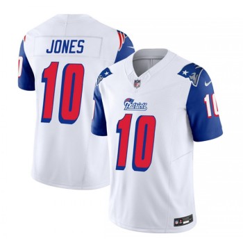 Men's New England Patriots #10 Mac Jones White/Blue 2023 F.U.S.E. Throwback Limited Stitched Football Jersey Men's New England Patriots #10 Mac Jones White/Blue 2023 F.U.S.E. Throwback Limited Stitched Football Jersey