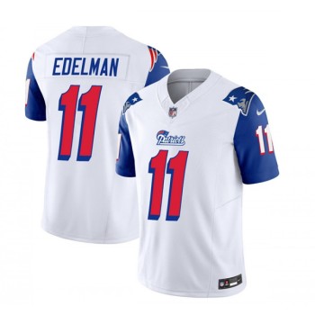 Men's New England Patriots #11 Julian Edelman White/Blue 2023 F.U.S.E. Throwback Limited Stitched Football Jersey Men's New England Patriots #11 Julian Edelman White/Blue 2023 F.U.S.E. Throwback Limited Stitched Football Jersey