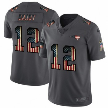 Men's New England Patriots #12 Tom Brady Grey 2019 Salute To Service USA Flag Fashion Limited Stitched NFL Jersey Men's New England Patriots #12 Tom Brady Grey 2019 Salute To Service USA Flag Fashion Limited Stitched NFL Jersey