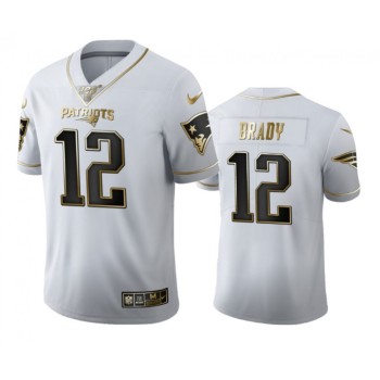 Men's New England Patriots #12 Tom Brady White 2019 100th Season Golden Edition Limited Stitched NFL Jersey Men's New England Patriots #12 Tom Brady White 2019 100th Season Golden Edition Limited Stitched NFL Jersey
