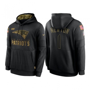 Men's New England Patriots #1 Cam Newton 2020 Black Salute to Service Sideline Performance Pullover Hoodie Men's New England Patriots #1 Cam Newton 2020 Black Salute to Service Sideline Performance Pullover Hoodie
