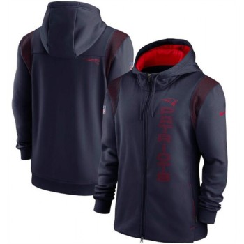 Men's New England Patriots 2021 Navy Sideline Team Performance Full-Zip Hoodie Men's New England Patriots 2021 Navy Sideline Team Performance Full-Zip Hoodie