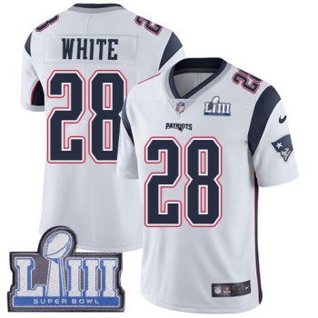 Men's New England Patriots #28 James White White Super Bowl LIII Vapor Untouchable Limited Stitched NFL Jersey Men's New England Patriots #28 James White White Super Bowl LIII Vapor Untouchable Limited Stitched NFL Jersey
