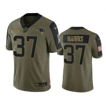 Men's New England Patriots #37 Damien Harris 2021 Olive Salute To Service Limited Stitched Jersey Men's New England Patriots #37 Damien Harris 2021 Olive Salute To Service Limited Stitched Jersey