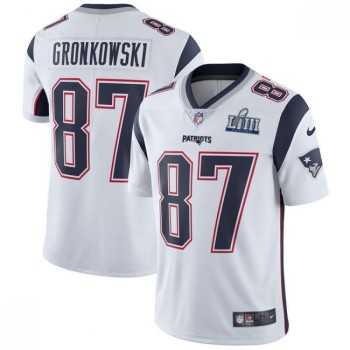 Men's New England Patriots #87 Rob Gronkowski White Super Bowl LIII Vapor Untouchable Limited Stitched NFL Jersey Men's New England Patriots #87 Rob Gronkowski White Super Bowl LIII Vapor Untouchable Limited Stitched NFL Jersey