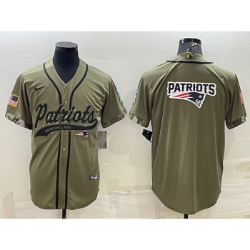 Men's New England Patriots Olive Salute to Service Team Big Logo Cool Base Stitched Baseball Jersey Men's New England Patriots Olive Salute to Service Team Big Logo Cool Base Stitched Baseball Jersey