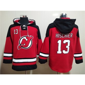 Men's New Jersey Devils #13 Nico Hischier Red Ageless Must-Have Lace-Up Pullover Hoodie Men's New Jersey Devils #13 Nico Hischier Red Ageless Must-Have Lace-Up Pullover Hoodie