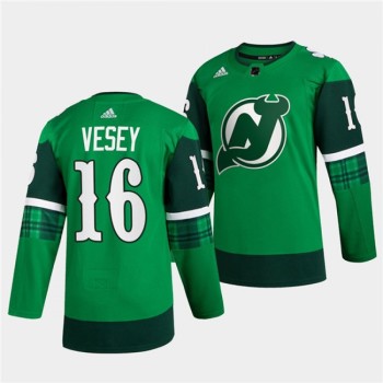 Men's New Jersey Devils #16 Jimmy Vesey Green Warm-Up St Patricks Day Stitched Jersey Men's New Jersey Devils #16 Jimmy Vesey Green Warm-Up St Patricks Day Stitched Jersey