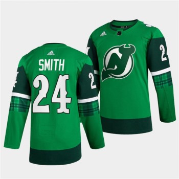 Men's New Jersey Devils #24 Ty Smith Green Warm-Up St Patricks Day Stitched Jersey Men's New Jersey Devils #24 Ty Smith Green Warm-Up St Patricks Day Stitched Jersey