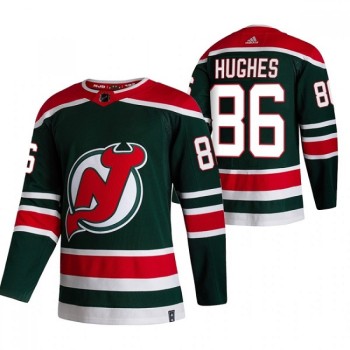 Men's New Jersey Devils #86 Jack Hughes 2021 Green Reverse Retro Stitched NHL Jersey Men's New Jersey Devils #86 Jack Hughes 2021 Green Reverse Retro Stitched NHL Jersey
