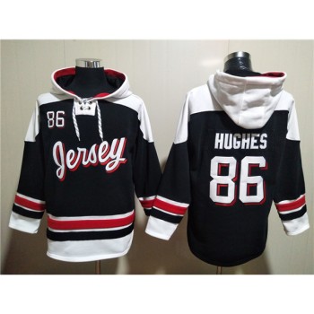Men's New Jersey Devils #86 Jack Hughes Black/White Ageless Must-Have Lace-Up Pullover Hoodie Men's New Jersey Devils #86 Jack Hughes Black/White Ageless Must-Have Lace-Up Pullover Hoodie