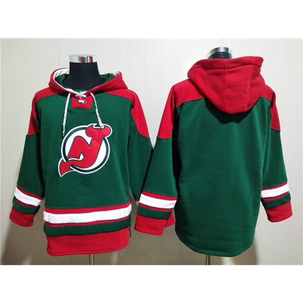 Men's New Jersey Devils Blank Green Ageless Must-Have Lace-Up Pullover Hoodie