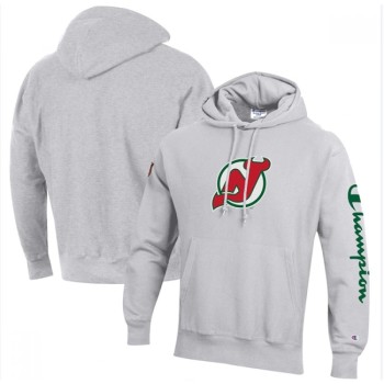 Men's New Jersey Devils Champion Heathered Gray Reverse Weave Pullover Hoodie Men's New Jersey Devils Champion Heathered Gray Reverse Weave Pullover Hoodie